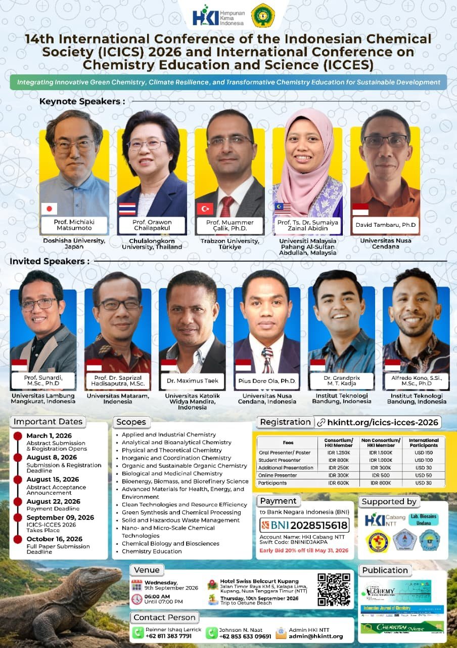 [9 Sep 2026] The 14th International Conference of the Indonesian Chemical Society (ICICS) 2026 & International Conference on Chemistry Education and Science (ICCES)